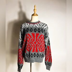 VINTAGE London Fog Black Red White Patterned Sweater Men’s Medium